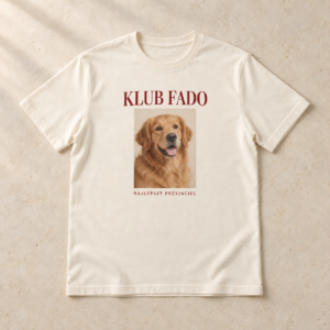 Przykładowa koszulka Klub Fado ze zdjęciem psa